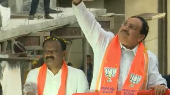 BJP chief JP Nadda holds roadshow in Karnataka BJP chief JP Nadda holds roadshow in Karnataka