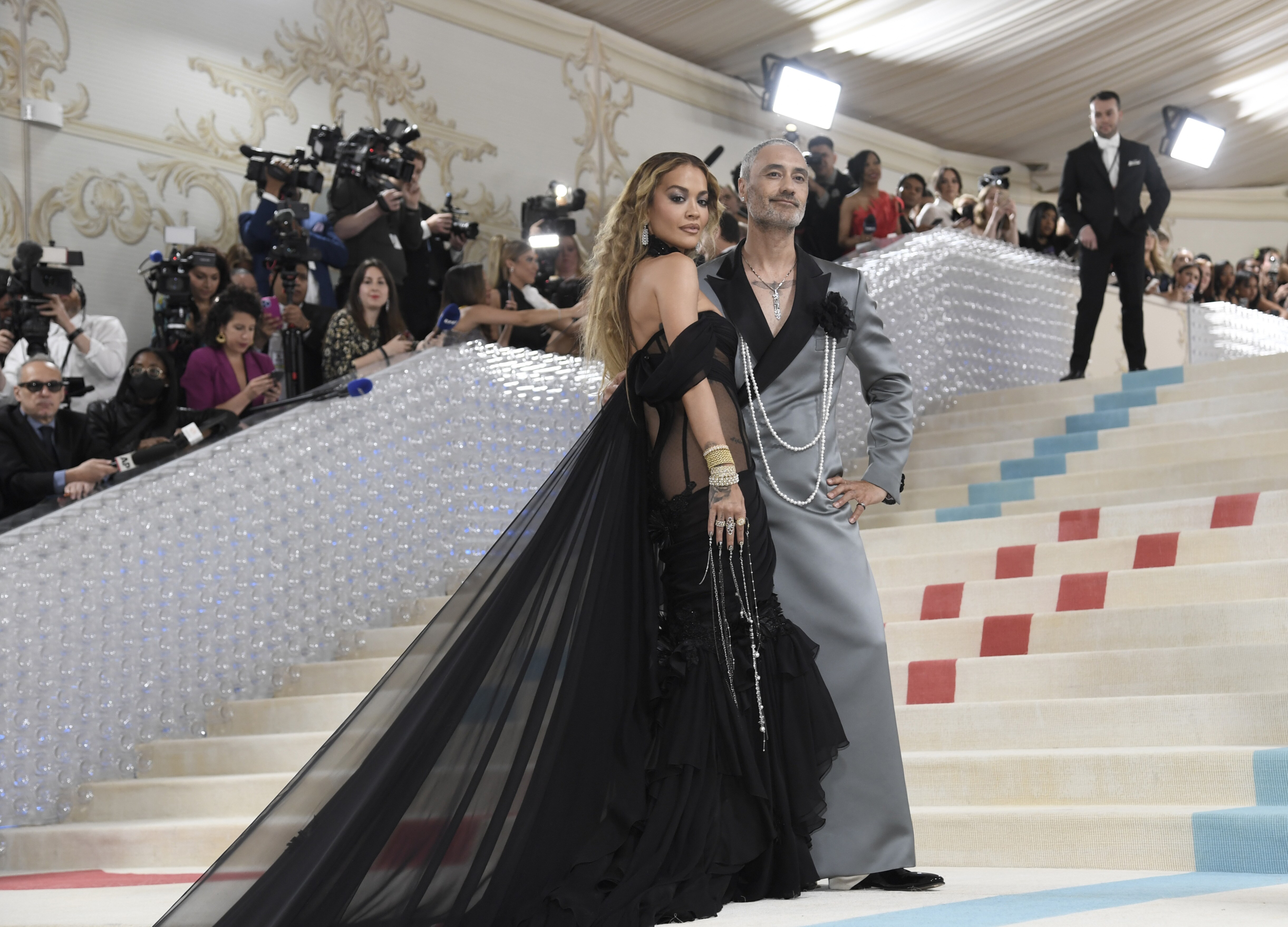 Rita Ora, left, and Taika Waititi attend The Metropolitan Museum of Art's Costume Institute benefit gala celebrating the opening of the "Karl Lagerfeld: A Line of Beauty" exhibition on Monday, May 1, 2023, in New York. (Photo by Evan Agostini/Invision/AP) (Evan Agostini/Invision/AP)