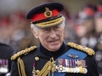 Britain's King Charles III, inspects the 200th Sovereign's parade at Royal Military Academy Sandhurst, in Camberley, England, Friday, April 14. 