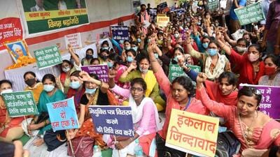 A protest by teachers in Patna. (HT archive) A protest by teachers in Patna. (HT archive)
