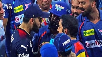 Virat Kohli (left) and Gautam Gambhir (right) exhanging words in Lucknow after the RCB-LSG IPL game on Monday night. (IPL) Virat Kohli (left) and Gautam Gambhir (right) exhanging words in Lucknow after the RCB-LSG IPL game on Monday night. (IPL)