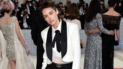 Kristen Stewart in a more formal look. (Getty Images via AFP) Kristen Stewart in a more formal look. (Getty Images via AFP)