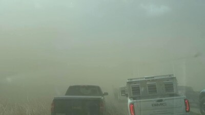 Illinois Dust Storm: A view of vehicles in a dust storm, which cut visibility to near zero and triggered a series of chain-reaction crashes involving dozens of vehicles. (Reuters)