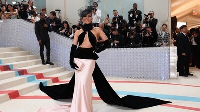 Jennifer Lopez attended the event in a black and pink outfit. (Reuters) 