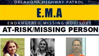 This missing poster provided by the Oklahoma Highway Patrol shows 14-year-old Ivy Webster, left, 16-year-old Brittany Brewer, center, and Jesse McFadden, who were reported missing Monday, May 1, 2023. (AP) This missing poster provided by the Oklahoma Highway Patrol shows 14-year-old Ivy Webster, left, 16-year-old Brittany Brewer, center, and Jesse McFadden, who were reported missing Monday, May 1, 2023. (AP)