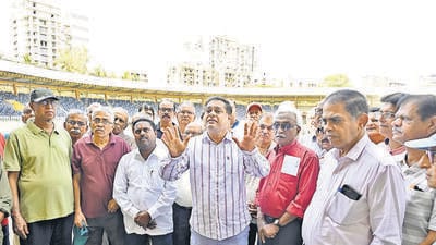 Mumbai, India - May 02, 2023: BJP MLA Amit Satam visits Shahaji Raje Bhosale Krida Sankul, known as Andheri Sports Complex, along with citizens after receiving many complaints, at Veera Desai Road, Andheri (West), in Mumbai, India, on Monday, May 02, 2023. (Photo by Vijay Bate/HT Photo) (HT PHOTO) Mumbai, India - May 02, 2023: BJP MLA Amit Satam visits Shahaji Raje Bhosale Krida Sankul, known as Andheri Sports Complex, along with citizens after receiving many complaints, at Veera Desai Road, Andheri (West), in Mumbai, India, on Monday, May 02, 2023. (Photo by Vijay Bate/HT Photo) (HT PHOTO)