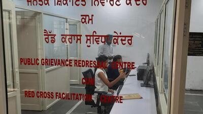 Staff at Bathinda’s public grievances redressal centre arrived in time but there were no visitors at 7.30am on Tuesday. The new Punjab government work timings shall be in effect till July 15 to save on power consumption. (HT Photo)