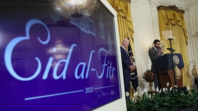 US President Joe Biden hosted a reception to celebrate Eid al-Fitr, at the White House, in Washington. (Reuters)