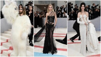 Met Gala 2023: Met Gala 2023: fashion's biggest night – Met Gala 2023 – took place on May 1 at The Metropolitan Museum of Art in New York City. The fundraiser event was a star-studded night like every year with the best names across professional spheres of fashion, films, sports, politics and theatre dropping by to walk the red-carpet in their sartorial ensembles. For this year, the theme for Met Gala was Karl Lagerfeld: A Line of Beauty. Here's what the celebrities wore for the red carpet. (AP) Met Gala 2023: Met Gala 2023: fashion's biggest night – Met Gala 2023 – took place on May 1 at The Metropolitan Museum of Art in New York City. The fundraiser event was a star-studded night like every year with the best names across professional spheres of fashion, films, sports, politics and theatre dropping by to walk the red-carpet in their sartorial ensembles. For this year, the theme for Met Gala was Karl Lagerfeld: A Line of Beauty. Here's what the celebrities wore for the red carpet. (AP)