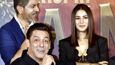 Salman Khan and Shehnaaz Gill during the trailer launch of Kisi Ka Bhai Kisi Ki Jaan in Mumbai. (PTI) Salman Khan and Shehnaaz Gill during the trailer launch of Kisi Ka Bhai Kisi Ki Jaan in Mumbai. (PTI)