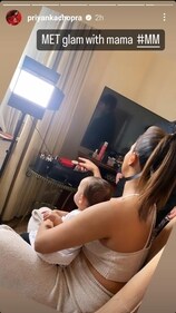 Priyanka posted a candid picture in which she sat on a chair with Malti on her lap. Priyanka posted a candid picture in which she sat on a chair with Malti on her lap.