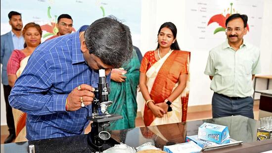 Jharkhand CM Hemant Soren during the inauguration of eighty Schools Of Excellence across the state, in Ranchi on Tuesday. (ANI)