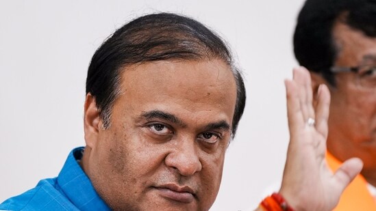 Assam Chief Minister Himanta Biswa Sarma during an interactive session with people from North-East India at BTM Layout constituency ahead of upcoming Karnataka Assembly elections, in Bengaluru on Monday. (PTI)