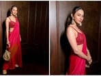 Rakul Preet shows how to look your best this wedding season while keeping things comfortable as she styles herself in a coral orange pants drape saree.&nbsp;