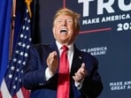 Former US President Donald Trump speaks at a campaign event. Former US President Donald Trump speaks at a campaign event.