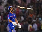 Mumbai Indias batter Ishan Kishan reacts after his dismissal during the IPL 2023 cricket match between Punjab Kings and Mumbai Indians at Punjab Cricket Association Stadium, in Mohali, Wednesday, May 3, 2023.