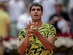 Carlos Alcaraz, of Spain, celebrates his victory over Alexander Zverev, of Germany, at the Madrid Open tennis tournament in Madrid, Spain, Tuesday, May 2, 2023. (AP Photo/Manu Fernandez) Carlos Alcaraz, of Spain, celebrates his victory over Alexander Zverev, of Germany, at the Madrid Open tennis tournament in Madrid, Spain, Tuesday, May 2, 2023. (AP Photo/Manu Fernandez)