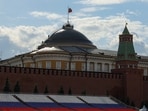 Kremlin Drone Attack: People gather on the dome of the Kremlin Senate building.