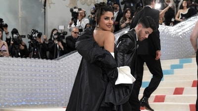 The 2023 Met Gala red carpet was a sea of black and white, and Priyanka and Nick were no different. (AP) The 2023 Met Gala red carpet was a sea of black and white, and Priyanka and Nick were no different. (AP)