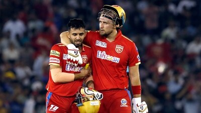 Punjab Kings' Liam Livingstone and Jitesh Sharma in a match against Mumbai Indians during the Indian Premier League 2023, at Punjab Cricket Association IS Bindra Stadium, in Mohali on Wednesday. (Punjab Kings Twitter) Punjab Kings' Liam Livingstone and Jitesh Sharma in a match against Mumbai Indians during the Indian Premier League 2023, at Punjab Cricket Association IS Bindra Stadium, in Mohali on Wednesday. (Punjab Kings Twitter)