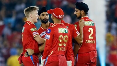 Punjab Kings' Nathan Ellis celebrates a wicket with teammates in a match against Mumbai Indians during the Indian Premier League 2023, at Punjab Cricket Association IS Bindra Stadium, in Mohali on Wednesday. (IPL Twitter) Punjab Kings' Nathan Ellis celebrates a wicket with teammates in a match against Mumbai Indians during the Indian Premier League 2023, at Punjab Cricket Association IS Bindra Stadium, in Mohali on Wednesday. (IPL Twitter)
