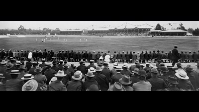 An Australia versus England cricket match at the Oval in Adelaide in 1902. (State Library of South Australia / Wikimedia Commons.) An Australia versus England cricket match at the Oval in Adelaide in 1902. (State Library of South Australia / Wikimedia Commons.)