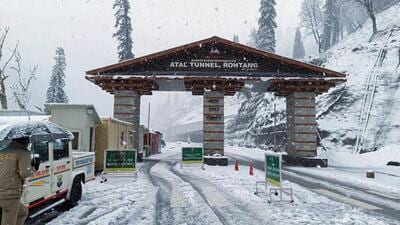 Atal Tunnel received a fresh spell of snowfall at Rohtang, in Manali on Wednesday. (ANI) Atal Tunnel received a fresh spell of snowfall at Rohtang, in Manali on Wednesday. (ANI)