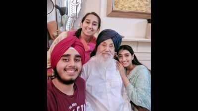 From the family albumSAD patriarch and former Punjab CM Parkash Singh Badal with his grandchildren. From the family albumSAD patriarch and former Punjab CM Parkash Singh Badal with his grandchildren.
