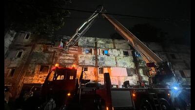 Hydraulic ladders used by fire fighters in the rescue operation at Dalibagh, Lucknow, on Wednesday. (Sourced)