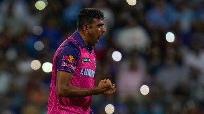 Rajasthan Royals's Ravichandran Ashwin celebrates the dismissal of Mumbai Indian's Cameron Green during the Indian Premier League cricket match between Mumbai Indians and Rajasthan Royals in Mumbai, India, Sunday, April 30, 2023. (AP Photo/Rajanish Kakade) (AP) Rajasthan Royals's Ravichandran Ashwin celebrates the dismissal of Mumbai Indian's Cameron Green during the Indian Premier League cricket match between Mumbai Indians and Rajasthan Royals in Mumbai, India, Sunday, April 30, 2023. (AP Photo/Rajanish Kakade) (AP)
