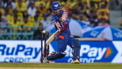 Ayush Badoni knocks one out of the park (PTI) Ayush Badoni knocks one out of the park (PTI)