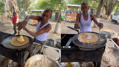 Man cooks paratha in a pool of oil. (Instagram/@officialsahihai) Man cooks paratha in a pool of oil. (Instagram/@officialsahihai)