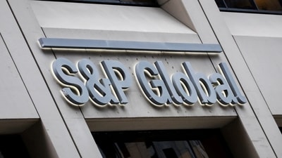 The S&P Global logo is displayed on its offices in the financial district in New York City. (REUTERS)