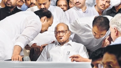 Sharad Pawar with his nephew Ajit Pawar and senior NCP leader Praful Patel (HT Photo/Bhushan Koyande) Sharad Pawar with his nephew Ajit Pawar and senior NCP leader Praful Patel (HT Photo/Bhushan Koyande)