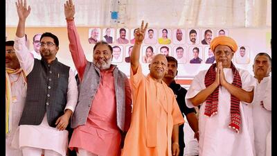 Uttar Pradesh chief minister Yogi Adityanath attends a public meeting for civic polls, in Ballia district, Wednesday. (PTI Photo) Uttar Pradesh chief minister Yogi Adityanath attends a public meeting for civic polls, in Ballia district, Wednesday. (PTI Photo)