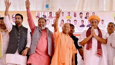 Uttar Pradesh chief minister Yogi Adityanath attends a public meeting for civic polls, in Ballia district, Wednesday. (PTI Photo) Uttar Pradesh chief minister Yogi Adityanath attends a public meeting for civic polls, in Ballia district, Wednesday. (PTI Photo)