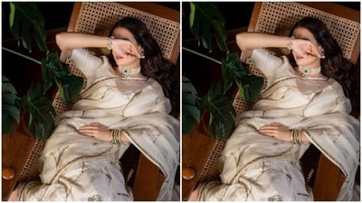 Dia decked up in minimal makeup – nude eyeshadow, black eyeliner, black kohl, mascara-laden eyelashes, drawn eyebrows, contoured cheeks and a shade of nude lipstick – as she looked ethereal.&nbsp; (Instagram/@diamirzaofficial)