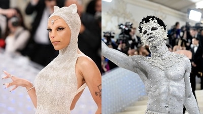 Doja Cat (left) and Lil Nas X (right) wore cat-inspired outfits at Met Gala 2023. (Reuters and Evan Agostini/Invision/AP) Doja Cat (left) and Lil Nas X (right) wore cat-inspired outfits at Met Gala 2023. (Reuters and Evan Agostini/Invision/AP)