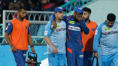 KL Rahul (face covered with hand) walking off the field after an injury (IPL/BCCI) KL Rahul (face covered with hand) walking off the field after an injury (IPL/BCCI)