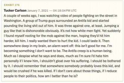 A screenshot of Tucker Carlson's text message sent on January 7, 2021 (New York Times) A screenshot of Tucker Carlson's text message sent on January 7, 2021 (New York Times)