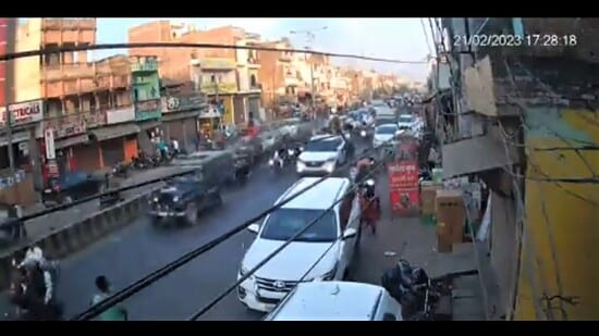 In the new footage, Umesh Pal can be seen returning home in his car. (CCTV Grab)