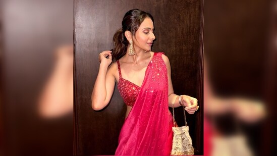Rakul Preet captioned her post, "When comfort meets desi ❤️❤️ #weddingoutfit #danceaway."(Instagram/@rakulpreet)