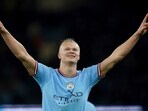 Manchester City's Erling Haaland celebrates after scoring his side's second goal during the English Premier League soccer match between Manchester City and West Ham United at Etihad stadium in Manchester, England, Wednesday, May 3, 2023. (Martin Rickett/PA via AP) Manchester City's Erling Haaland celebrates after scoring his side's second goal during the English Premier League soccer match between Manchester City and West Ham United at Etihad stadium in Manchester, England, Wednesday, May 3, 2023. (Martin Rickett/PA via AP)