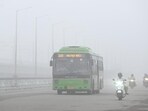 Commuters out on a foggy morning at Kalindi Kunj as Delhi-NCR saw unusual fog for a May morning on Thursday after three days of rain and overcast skies. (Sunil Ghosh/HT Photo) Commuters out on a foggy morning at Kalindi Kunj as Delhi-NCR saw unusual fog for a May morning on Thursday after three days of rain and overcast skies. (Sunil Ghosh/HT Photo)