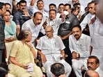 Sharad Pawar with his wife Pratibha Pawar and senior NCP leaders in Mumbai on Tuesday. Sharad Pawar with his wife Pratibha Pawar and senior NCP leaders in Mumbai on Tuesday.