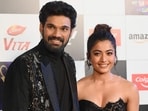 Sreenivas Bellamkonda and Rashmika Mandanna pose together during an award ceremony in Mumbai in February 2023. (File Photo/ AFP) Sreenivas Bellamkonda and Rashmika Mandanna pose together during an award ceremony in Mumbai in February 2023. (File Photo/ AFP)