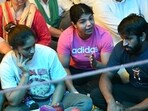 Indian wrestlers Vinesh Phogat (L), Sakshi Malik (C) and Bajrang Punia (R) take part in an ongoing protest with other wrestlers against the Wrestling Federation of India (WFI), in New Delhi on April 4, 2023. Indian wrestlers Vinesh Phogat (L), Sakshi Malik (C) and Bajrang Punia (R) take part in an ongoing protest with other wrestlers against the Wrestling Federation of India (WFI), in New Delhi on April 4, 2023.
