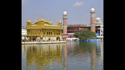 An outer view of the historic Ramgarhia Bunga, which has been opened for devotees, at the Golden Temple complex in Amritsar on Wednesday. (Sameer Sehgal/HT)