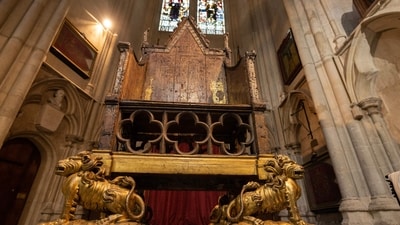 The Coronation Chair, also known as St Edward's Chair or King Edward's Chair, is pictured inside Westminster Abbey in London. (AFP) The Coronation Chair, also known as St Edward's Chair or King Edward's Chair, is pictured inside Westminster Abbey in London. (AFP)