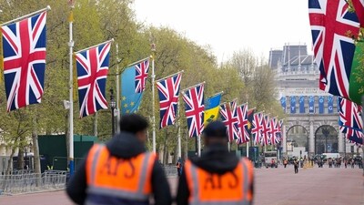 King Charles Coronation: Union Jack flags are seen ahead of King Charles' coronation at the Mall, in London, Britain. (Reuters)